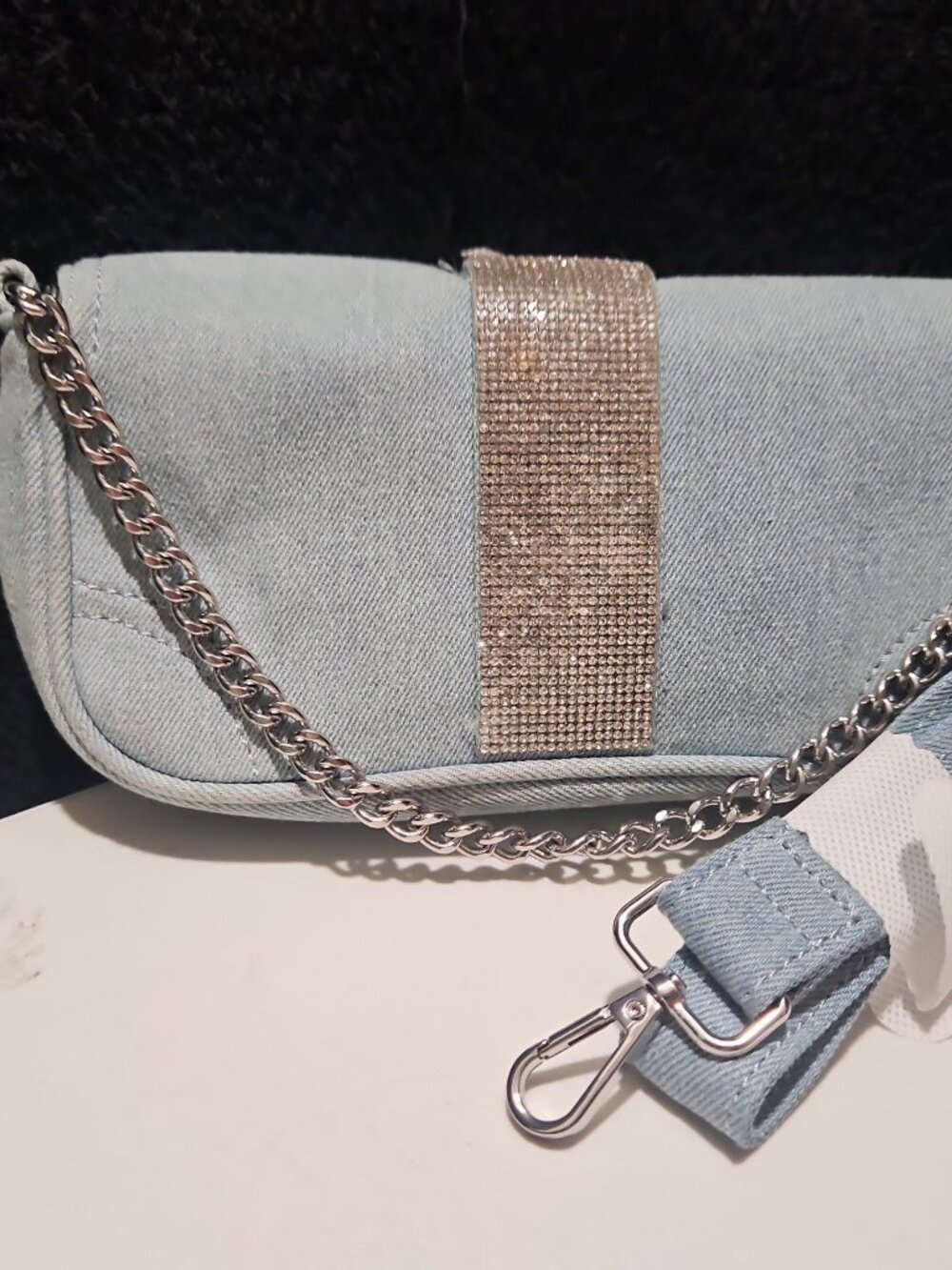 Claire's Light Blue Denim Rhinestone Crossbody Bagjo